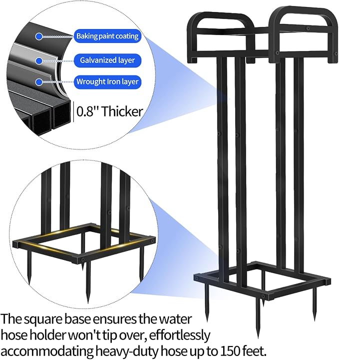 Lilybud--lily Heavy Duty Freestanding Garden Hose Holder, Upgraded Double Side 150FT Capacity Metal Water Hose Stand, Outdoor Hose Hanger Storage Reel for Lawn, Yard & Garden