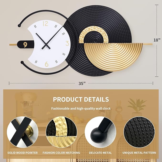 Large Wall Clock Geometric Oversize Modern Clocks Battery Operated Gold Iron