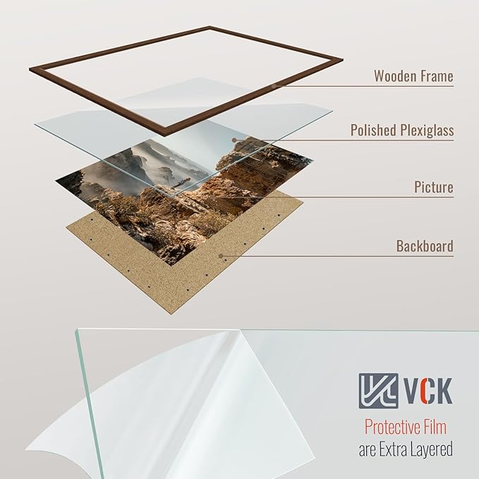 VCK 20x28 Picture Frame Set of 4 - Brown, Gallery-Quality Wood Poster Frames, 1.1-Inch Wide Border, Polished Plexiglass, Vertical or Horizontal Wall Display for Photo/Art/Prints, Brown