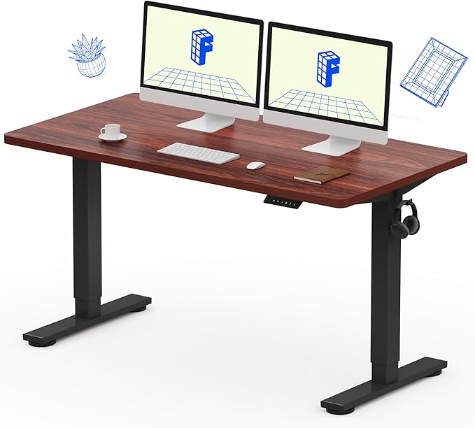 FLEXISPOT EN1 One-Piece Standing Desk with 1-Inch Thick Desktop, 55"x28" Electric Height Adjustable Desk for Home Office & Multi-Device Workstations, Mahogany