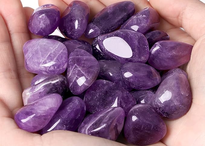 QINJIEJIE Amethyst Crystals (1000+ Carats) Tumbled Stone Bulk Polished Stones Large Crystal Reiki Healing Decoration 0.6-1" 200G