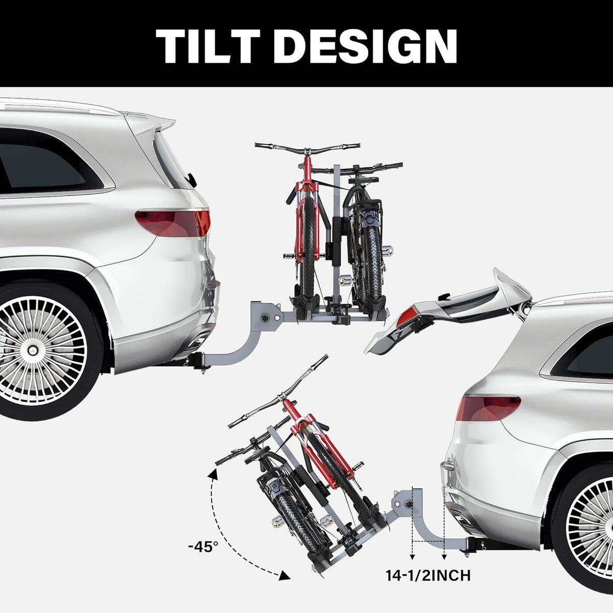 WILDROAD 2-Bike Hitch Rack - Foldable & Wobble-Free Design for Standard, Fat Tire & E-Bikes | 180 lbs Capacity