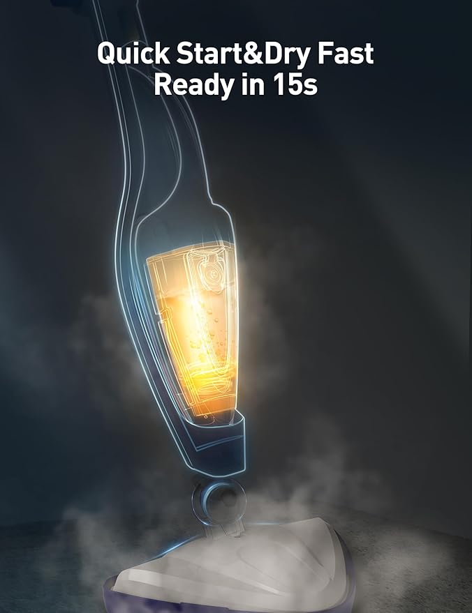 12-in-1 Steam Mop, Fast 15-Sec Heat-Up, 1500W Detachable Handheld Steam Cleaner with 2 Dirt Grip Pads, Removes 99.99% Stubborn Stains for Hardwood Floors, Clothes, Windows, Tiles, Furniture, White