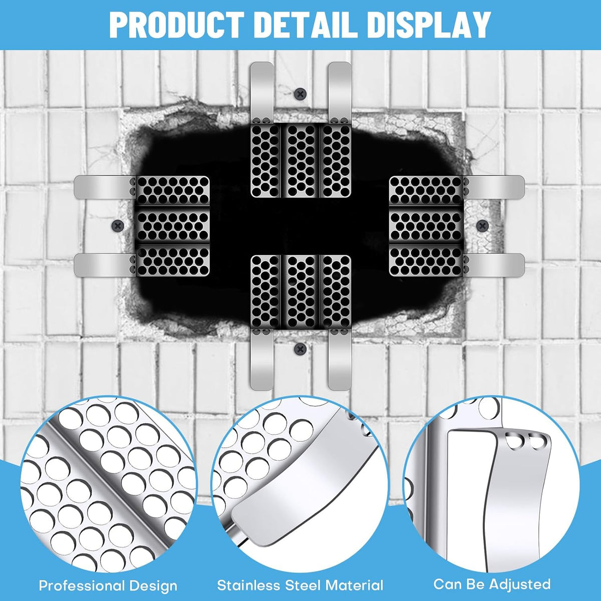 Drywall Repair Clips, 8 Pack Stainless Steel Wall Patch Kit with 16 Screws for 1/2 Inch Sheetrock, Professional Drywall Hole Repair Solution for DIY Home Repair