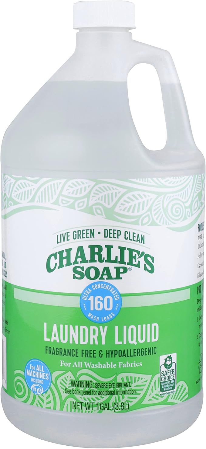 Charlie’s Soap Laundry Liquid (160 Loads, 1 Pack) Natural Deep Cleaning Hypoallergenic Laundry Detergent – Eco-Friendly, Safe and Effective