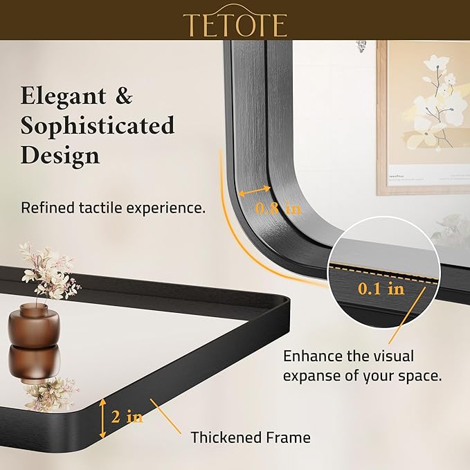 TETOTE Black Framed Mirrors for Bathroom, 2 Inch Thick Frame 22 x 30 Inch