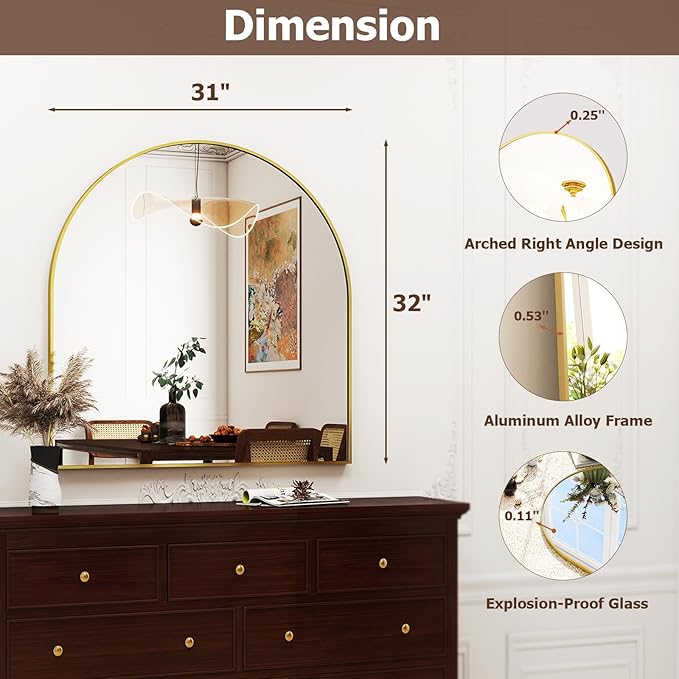 XRAMFY 31"x32" Arched Wall Mirror
