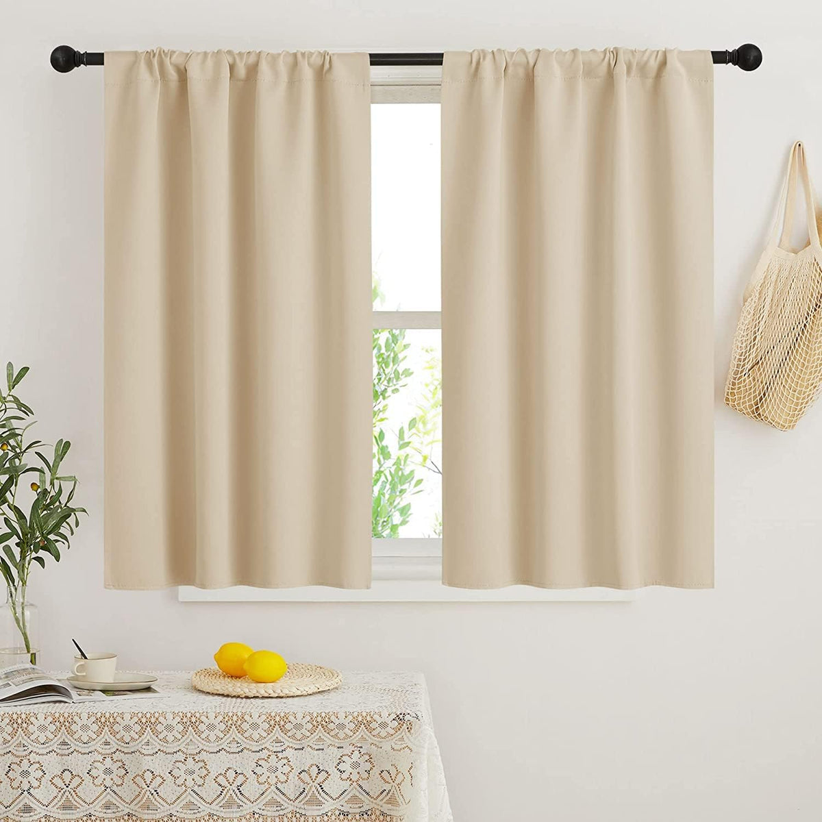 RYB HOME Small Window Curtains Blackout - Privacy Energy Saving Insulating Curtains Blinds for Bedroom Bathroom Basement Kids Nursery Kitchen, W 34 x L 48 inches, Biscotti Beige, 2 Panels