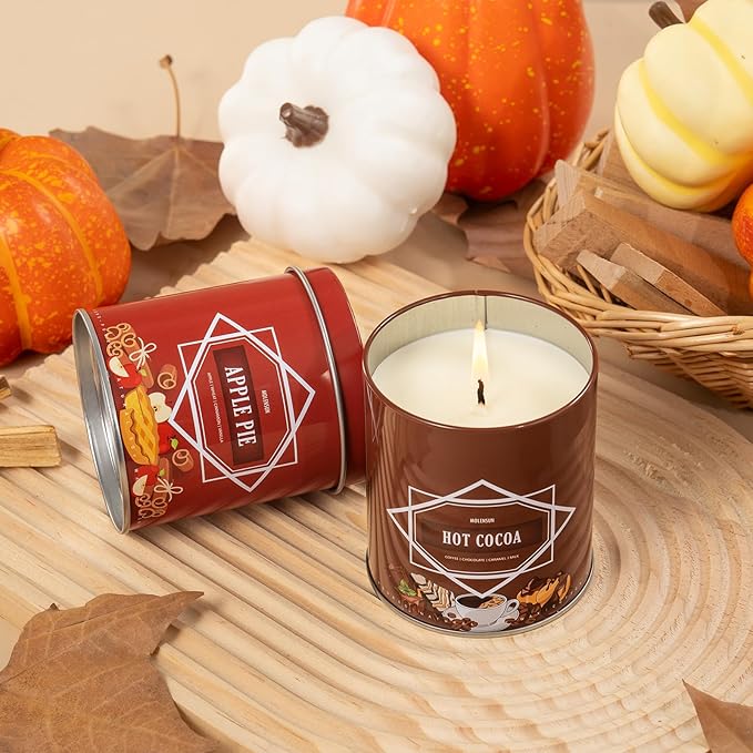 Fall Scented Candles Gift Set – 6 Pack of 9Oz Soy Candles, Autumn Fragrances (Pumpkin Spice, Apple Pie, Hello Fall, Cinnamon Clove, Autumn Hearthglow, Hot Cocoa), Holiday Gifts for Women & Men