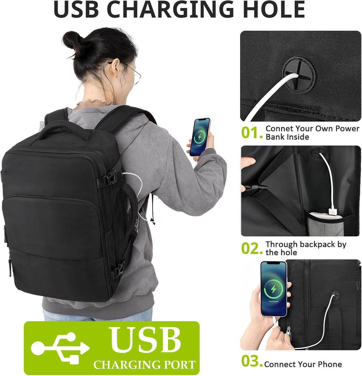 Snoffic Travel Backpack - Waterproof Laptop Bag with USB Charging Port | 17-Inch, Flight Approved