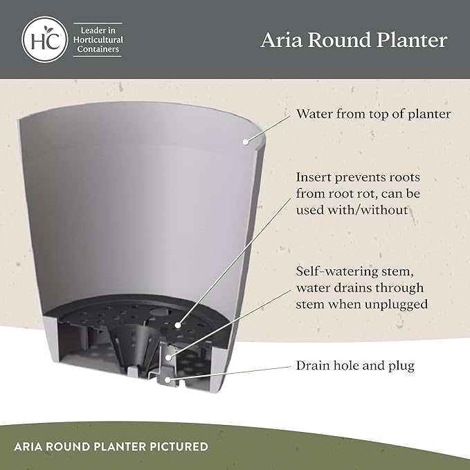 The HC Companies Aria Round Self-Watering Pot - Lightweight Plastic Planter for Herbs & More - Durable Plant Pots for Indoor Plants & Outdoor Plants (10" Matte White, Pack of 2)