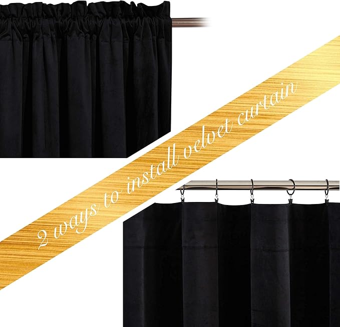 NICETOWN Black Out Velvet Curtains 63 inches Long, Solid Heavy Matt