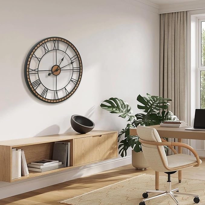 Micasso Large Farmhouse Wall Clock: 20 inch Modern Metal Black
