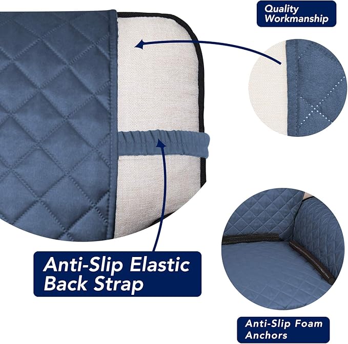 PureFit Reversible Quilted Sofa Cover, Water Resistant Slipcover Furniture Protector, Washable Couch Cover with Non Slip Foam and Elastic Straps for Kids, Pets (X Large, DarkBlue/LightBlue)