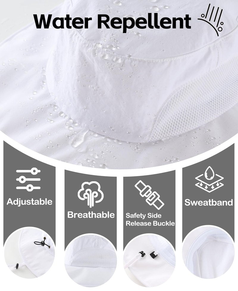Home Prefer UPF50+ Mens Sun Hat Wide Brim Fishing Hat Airy Mesh UV Protection Portable Bucket Sun Hat White