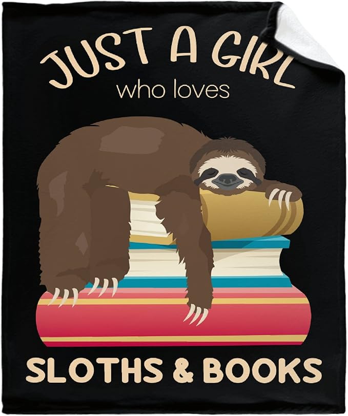 Just a Girl Who Loves Sloths and Books Blanket Lightweight Cozy Flannel Fleece Throw Blanket Best Gift Home Decor for Bed Couch Outdoor Camping 120"x90" King for Family