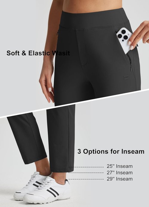 Libin Women's Golf Pants - High Waisted Stretchy Travel Dress Pants with Zipper Pockets | Lightweight Straight Leg