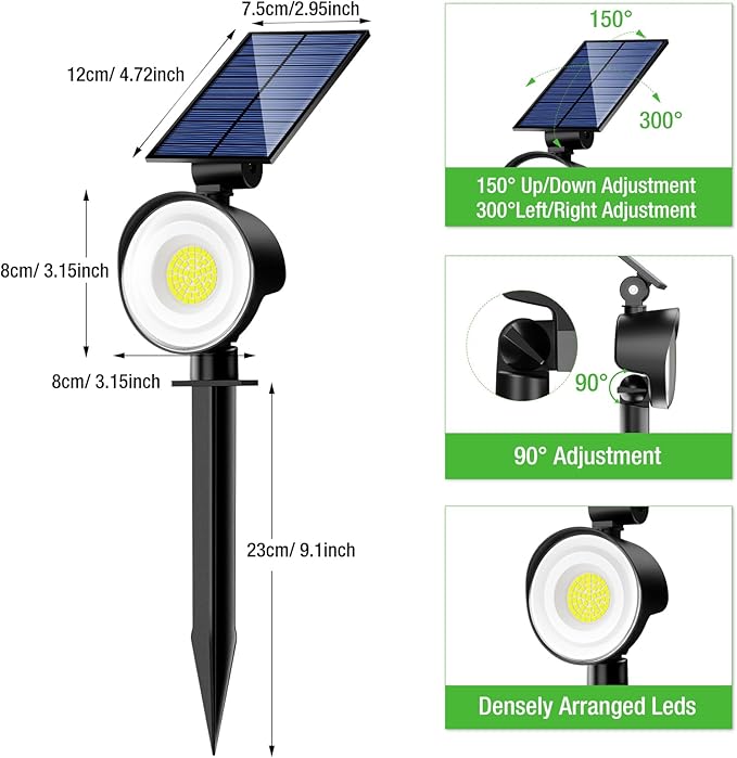 nipify 1 Pack Solar Spot Lights Outdoor Waterproof with 3 Modes, Solar Spotlight Light for Outside Yard Landscape Lighting Pathway Lights Wall, Cool White
