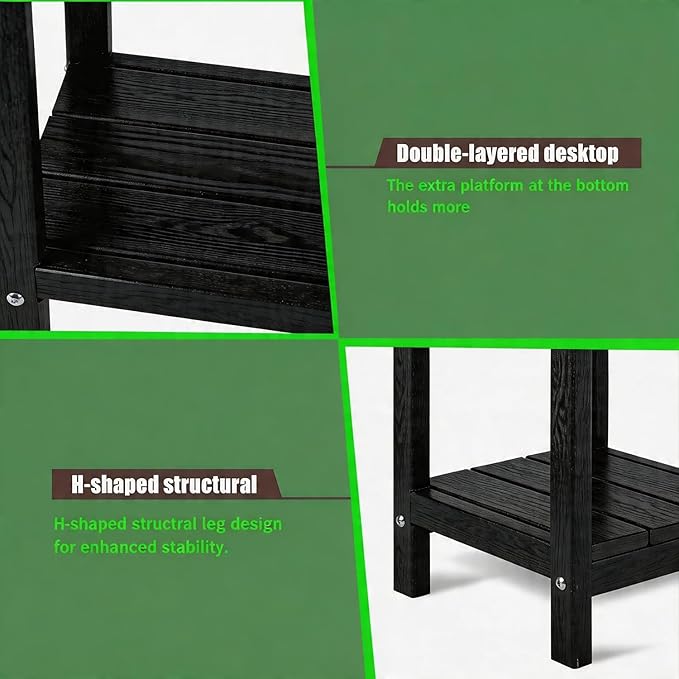 Adirondack Square Outdoor Side Table,2-Tier Storage Patio Side Table with Weatherproof HDPE Material Low