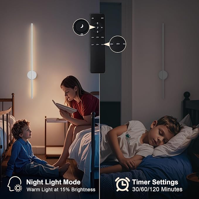 Battery Operated Modern Wall Sconces, Dimmable Wireless Wall Light Set of Two