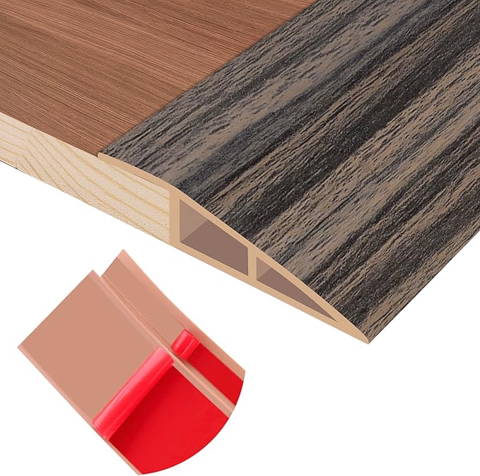Floor Transition Strip Self Adhesive Vinyl Door Threshold for Doorways Carpet Edging Trim Overlap Edge Reducer for Laminate Floor, Carpet, Tile (Smoked Brown Wood Grain, 2/5" to 3/5", 10Ft)