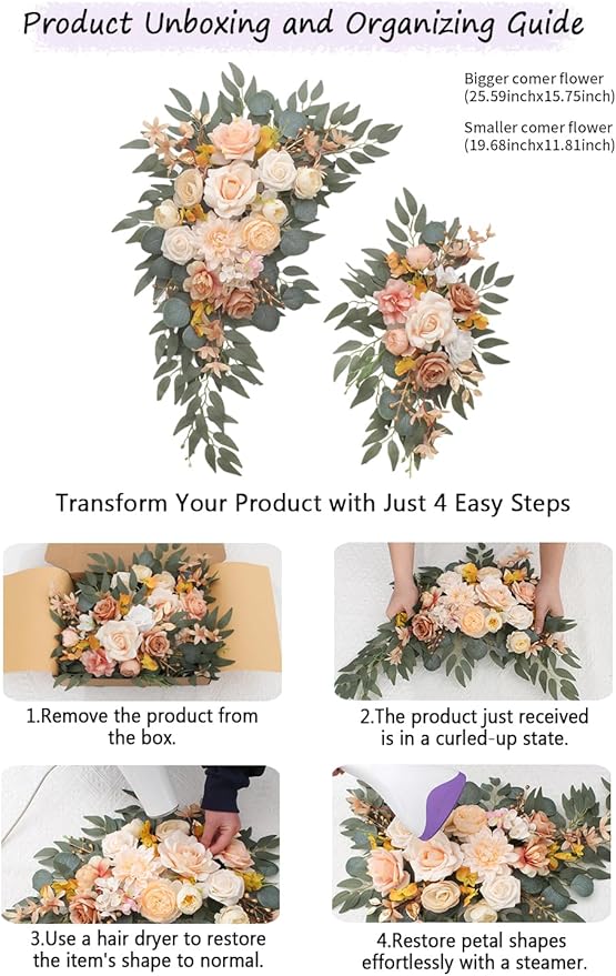 Wedding Welcome Signs Floral(Pack of 2)，Wedding Arch Flowers for Wedding Decorations and Reception Backdrop Decoration (New Champagne)