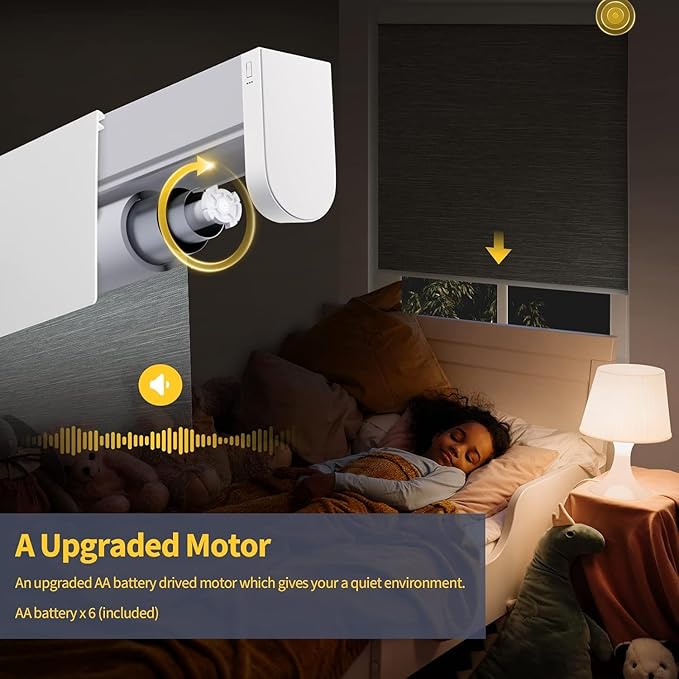 Motorized Blinds with Remote, Grasscloth Fabric Smart Blinds with Valance Cover