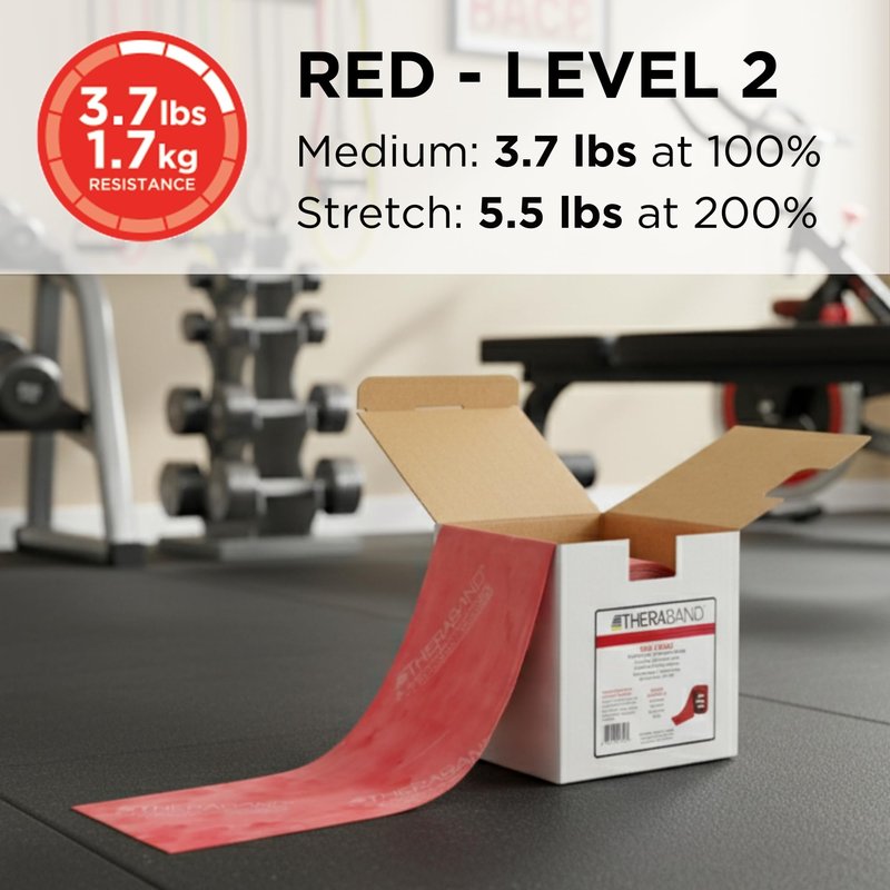 THERABAND Resistance Band, Red, Medium, 25-Yard Roll, Latex-Free, Elastic Exercise Band, Physical Therapy, Yoga, Pilates, Stretching, Home Workout, Cut-to-Length, Color-Coded Resistance Levels