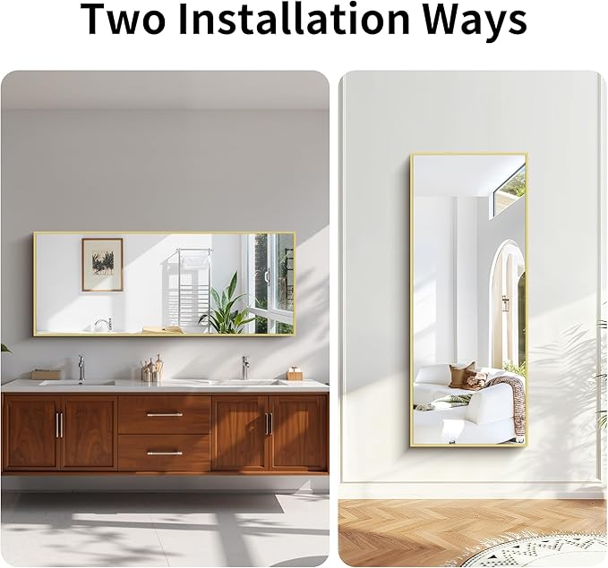 KOCUUY Large Gold Bathroom Mirror, HD Tempered Glass, Anti-Rust Frame, Modern