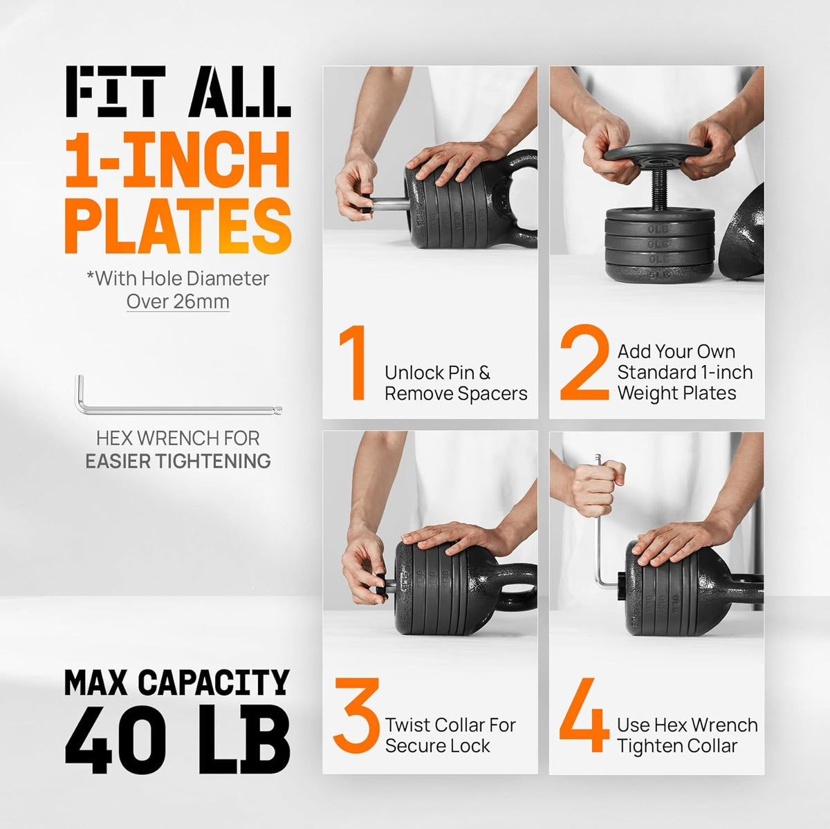 Yes4All Adjustable Kettlebell Set - 20-40 LB Solid Cast Iron for Home Gym Strength Training | Black