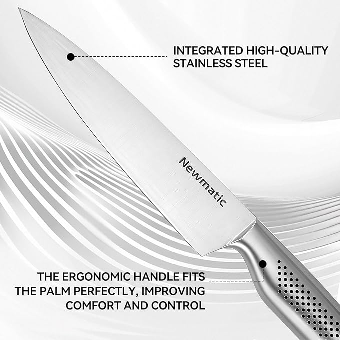 NEWMATIC 4-Piece kitchen knife set, stainless steel shef's knife set & sleaver with siamond sut technology - integrated molding design for home cooking