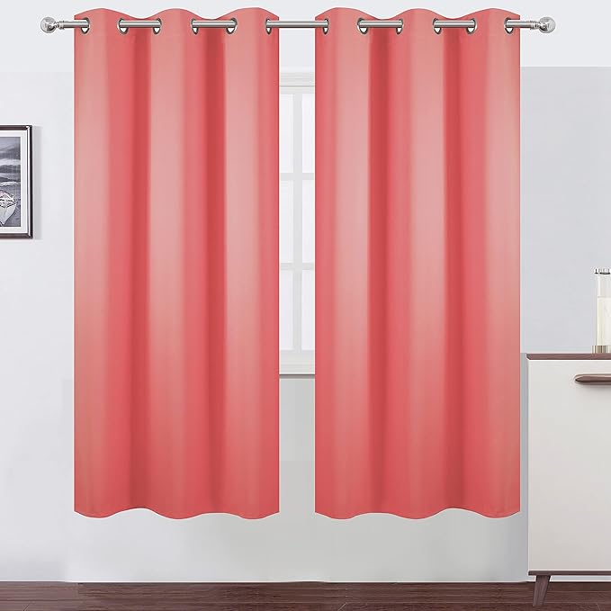 LEMOMO Coral Thermal Blackout Curtains/42 x 72 Inch/Set of 2 Panels Room