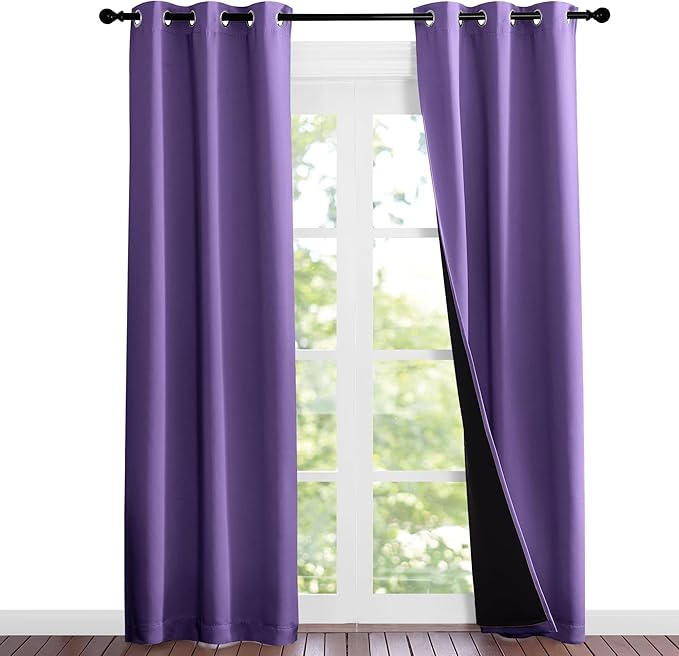 NICETOWN Lilac Purple Full Shade Curtain Panels, Pair of Thermal Insulated &