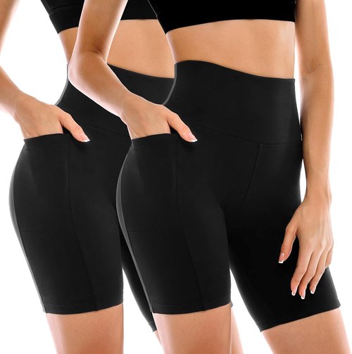 Leafigure Biker Shorts for Women - High Waisted with Pockets | 2 Pack Yoga & Workout Gear