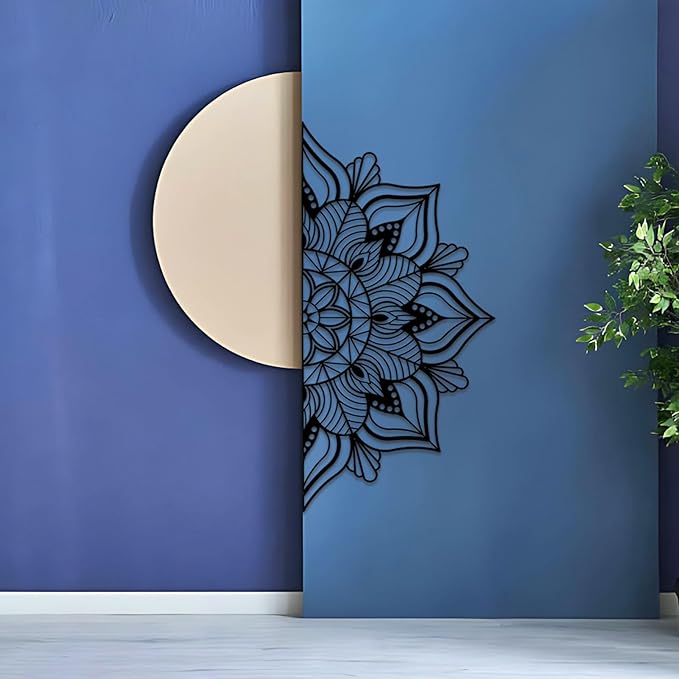 Resama Large Metal Mandala Wall Decor, Unique Lotus Flower Wall Art, Suitable for Office and Home Indoor and Outdoor Decoration (Black, 59‘’x29.5‘’/ 150x75cm)