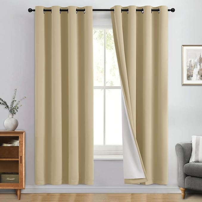 Yakamok 100% Blackout Curtain Panels 72 inches Cold and Light Blocking Drapes