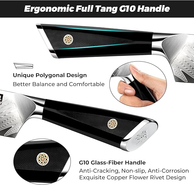SHAN ZU Damascus Chef Knife 8 inch, 67-Layer High Carbon Steel Kitchen Knife Ultra Sharp Japanese Chef Knives, Professional Kitchen Utility Knives with G10 Ergonomic Handle/Gift Box