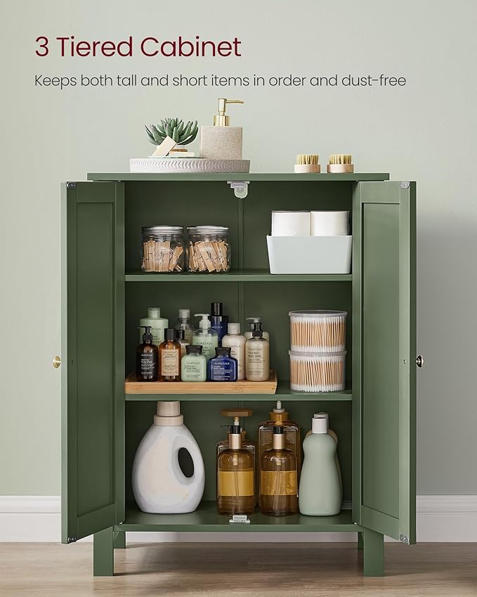 VASAGLE Floor Storage Cabinet, Freestanding Storage Unit with 2 Adjustable Shelves, for Bathroom Living Room Dining Kitchen, 11.8 x 23.6 x 31.5 Inches, Forest Green UBCB060C01