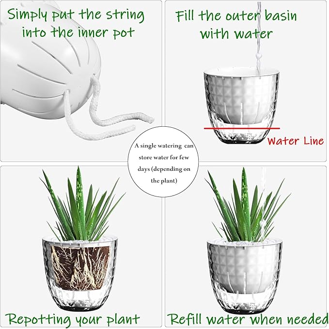 Self Watering Pots for Indoor Plants, Flower Pots, Self Watering Plant Pot-6pcs 4inch Clear