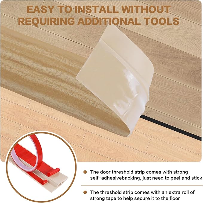 Floor Transition Strip Vinyl Door Threshold Ramp Self Adhesive Carpet Edging Strip Doorway Edge Trim, Overlap Edge Reducer for Laminate Carpet, Floor, Tile (Light Yellow Grain, 2/5" to 3/5", 6.6Ft)