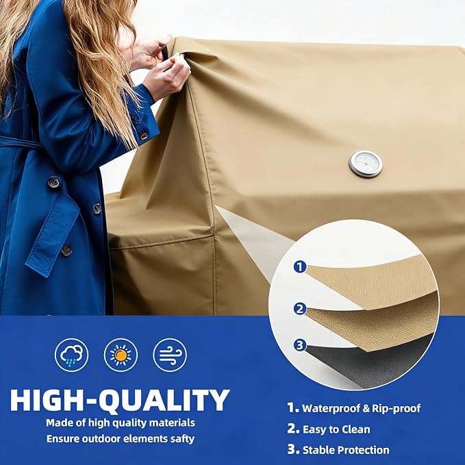BBQ Gas Grill Cover for Outdoor, Anti-UV, Rip-Proof, 600D Oxford Fade Resistant Material, Barbecue Cover with Hook and Loop Straps & Adjustable Hem Drawstring (Beige, 40”x24”x50”)