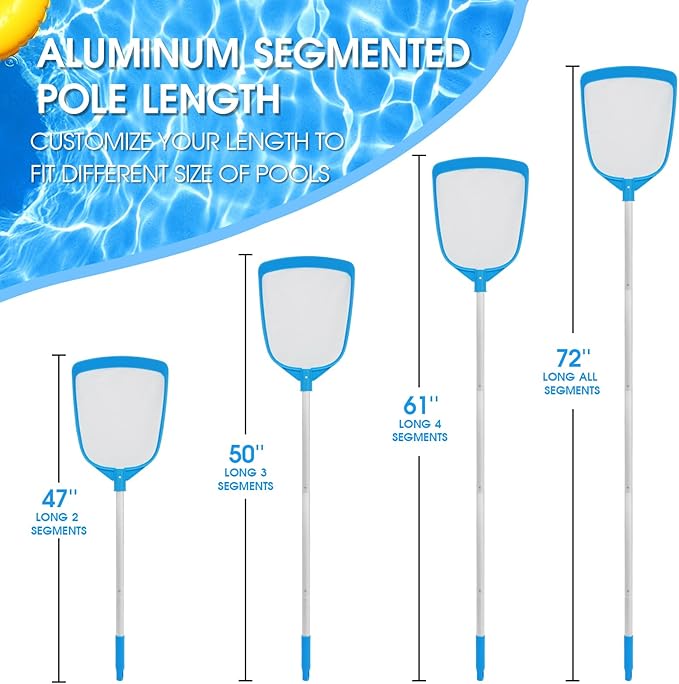 Pool Leaf Skimmer Net Ultra Fine Mesh with Aluminum Poles 5 Sections 6 Feet Swimming Pool Cleaning Net Leaf Catcher for Above Ground Pools Inground Pools