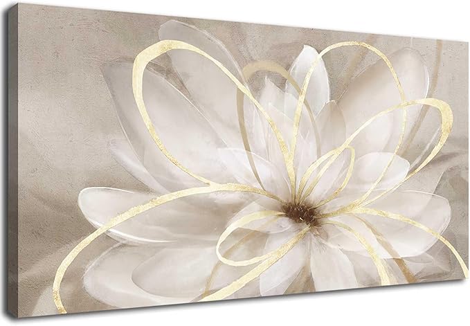 Kureful Canvas Wall Art for Bedroom/Gold Flowers Canvas Pictures/Modern Home Decorations for Living Room Kitchen Office 20x40 Inch