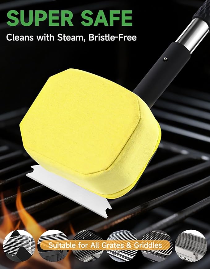 Grill Brush Cleaning BBQ Outdoor: GEEKHOM Bristle-Free Steam Scraper for Cast Iron/Stainless Grates - Perfect for Game Day, Camping & Family BBQ