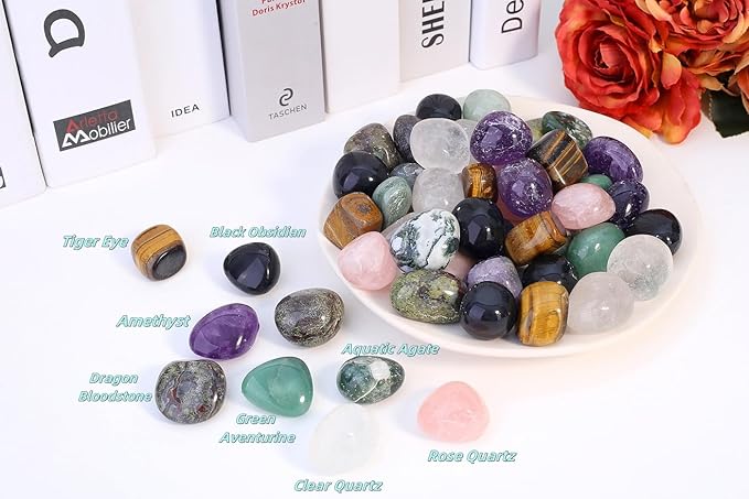 QINJIEJIE 0.9LBS/400G Polished Stones Tumbled Crystals Bulk Natural Colored Gemstones Irregular Chakra Quartz Rocks Set Decorative Landscape Stone for Vase Reiki Home Decor Energy Therapy Gifts