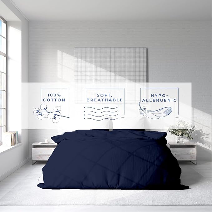 Kotton Culture 1 Pc Twin Size Duvet Cover Only -100% Egyptian Cotton Sateen 600 Thread Count Ultra Soft Premium Durable Comforter Cover Zipper Closure & Corner Ties (Navy Blue, Twin/Twin XL 68" X 90")
