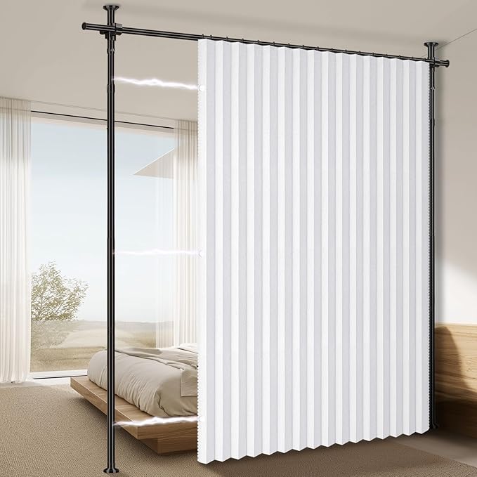 100% Blackout Room Divider Curtains Sets White W100 x L96 in 1 Panel No Drill