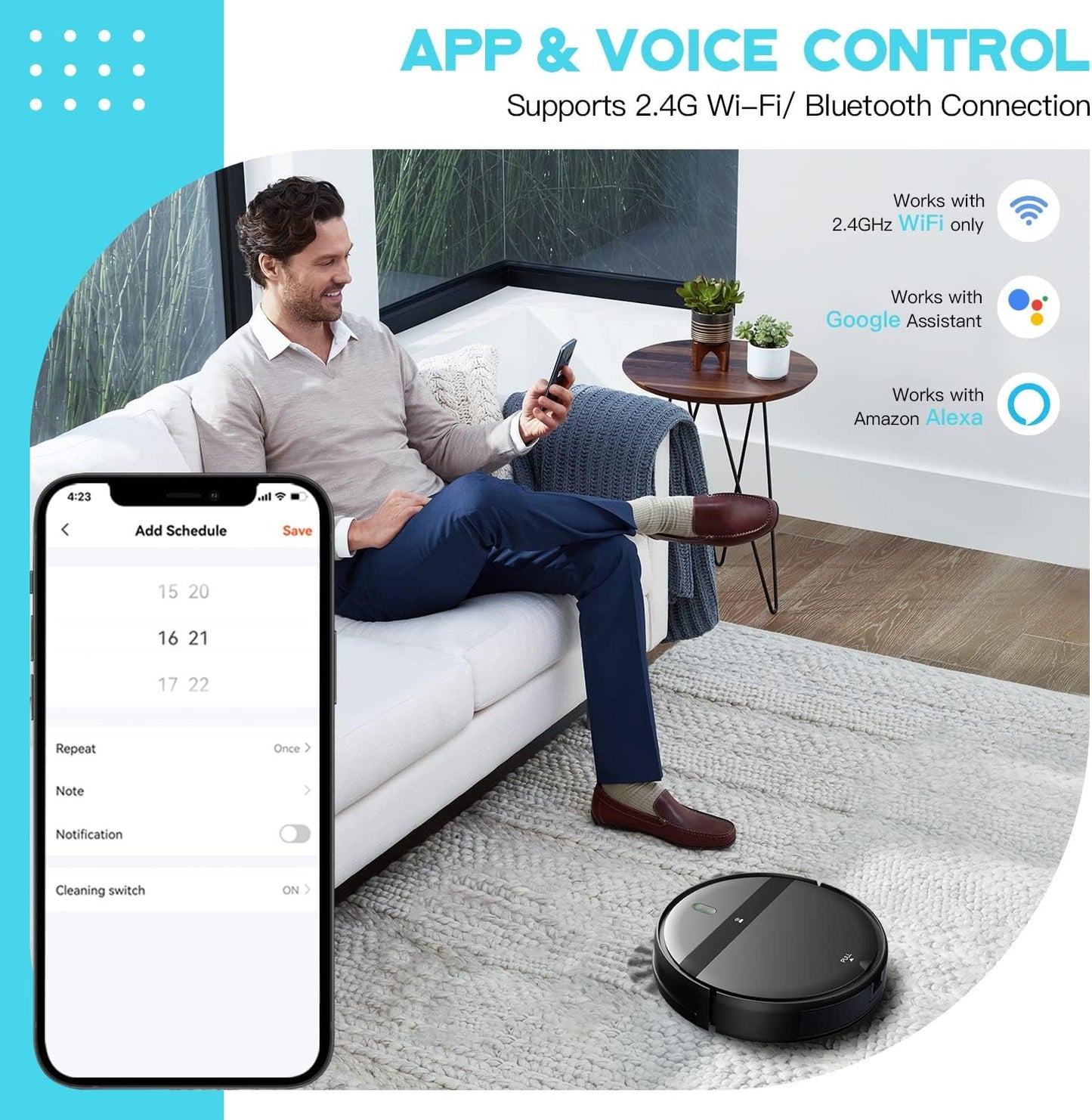 Robot Vacuum and Mop Combo, App/Alexa Control, Smart Robot Vacuum Cleaner, Ultra-Thin, Automatic Recharge Robotic Vacuum Cleaner for Pet Hair/Carpet/Hard Floor