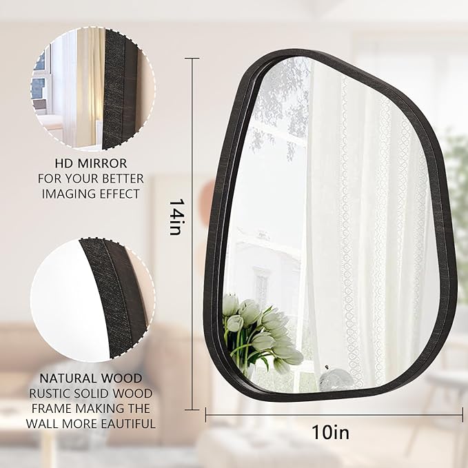 Asymmetrical Mirror for Wall Irregular Oval Wood Frame Modern Unique Wall