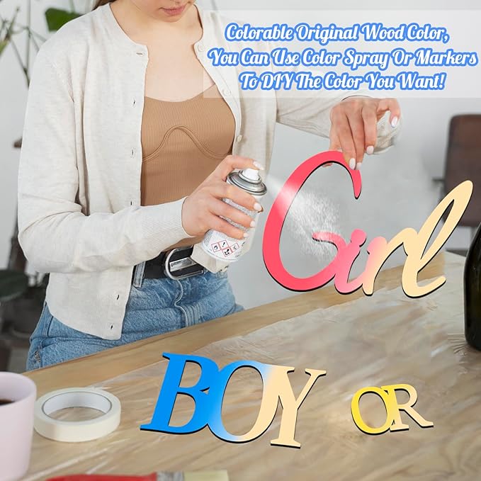 Large Wooden Boy or Girl Signs Stickers Gender Reveal Party Decoration Ideas Decal for Balloon Arch Oh Baby Shower Gender Letters Sign What Will Baby Be Decor for Backdrop Pregnancy Banner Photo Props